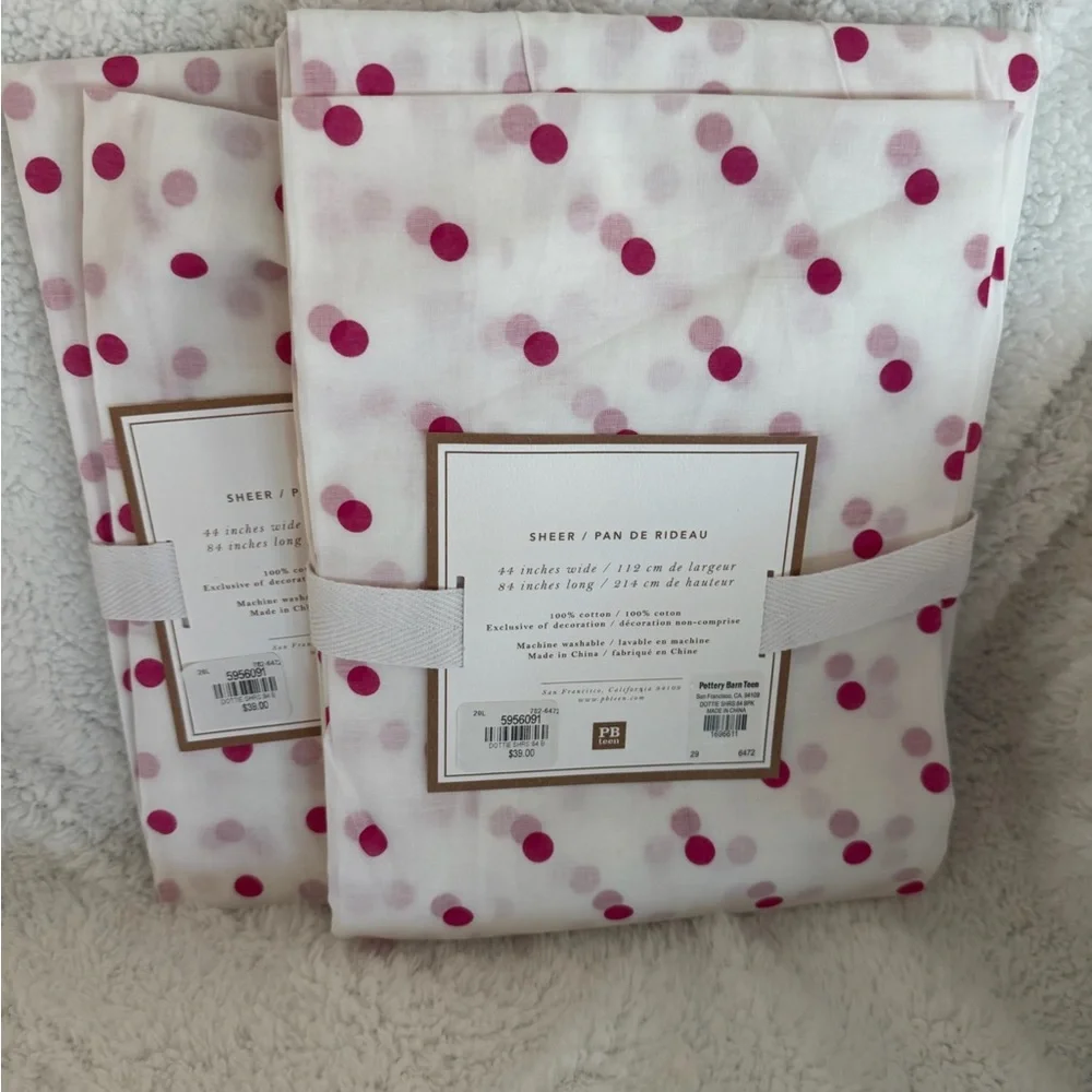 Pottery Barn Teen Dottie Sheer Curtain with Pink Polka Dots - Set of 2